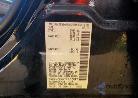 2020 Nissan Altima Sr z USA, uszkodzony, nr VIN 1N4BL4CV5LC125597